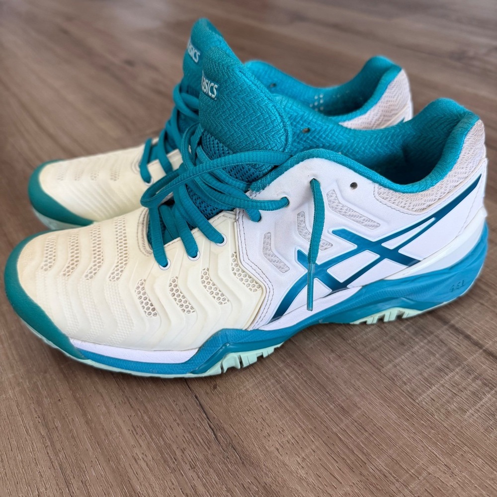 Asics Gel-Resolution 7 Womens Tennis Shoes Teal White E751Y Size 7.5 Sneaker